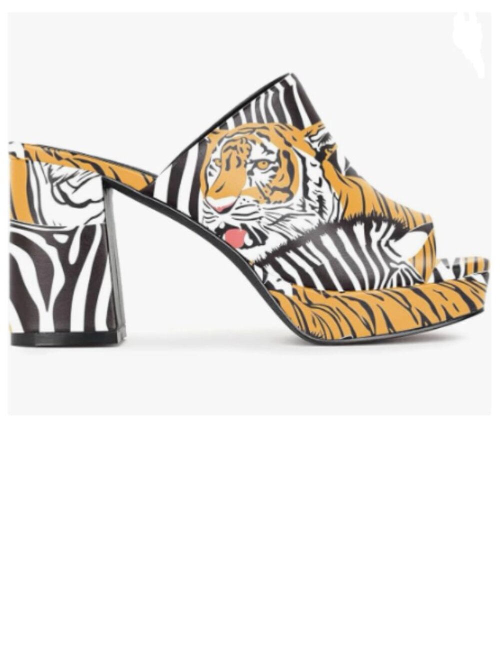 FOWT Zebra Printed Pattern High Chunky Heels Mule Platform Square Toe Sandals